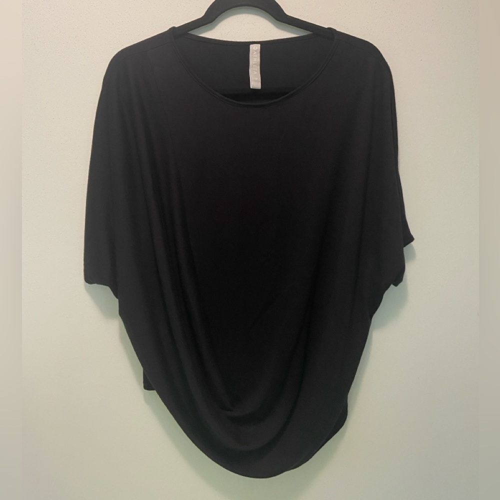 ATHLETA Dolman Tee Black Knit Jersey Oversized Draped Front T-Shirt